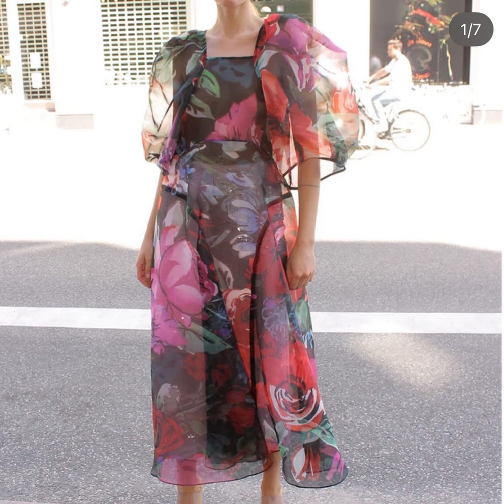 Floral Sheer Maxi Dress in Black and Pink